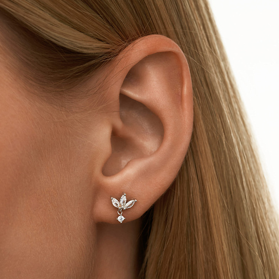 Серьги серебро 925 серебряные гвоздики с камнями листья Miestilo