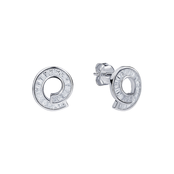 Серебряные серьги гвоздики с фианитами Miestilo