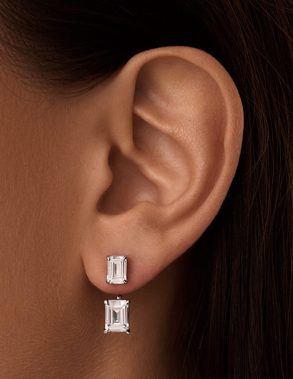 Серебряные серьги трансформеры с фианитами в огранке багет MIESTILO  Miestilo