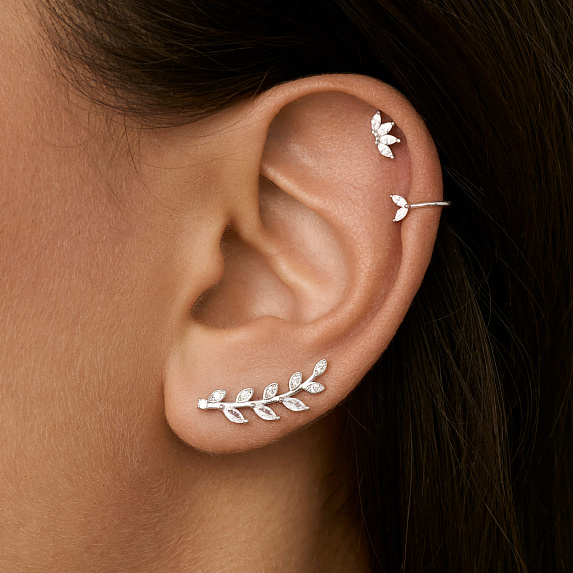 Серьги серебро 925 серебряные клаймберы веточка с камнями Miestilo
