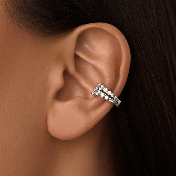 Серебряный кафф с двойной дорожкой из фианитов Miestilo