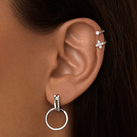 Серьги серебро 925, серьги кольца серебро, серьги с фианитами Miestilo