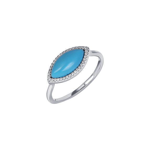 Серебряное кольцо с искуственной бирюзой и фианитами Miestilo