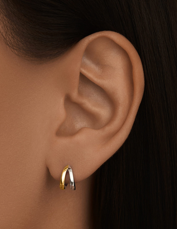 Серьги кольца из серебра Биколор Miestilo