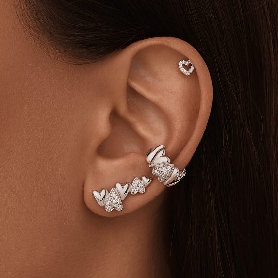 Серебряный кафф сердца с фианитами MIESTILO  Miestilo