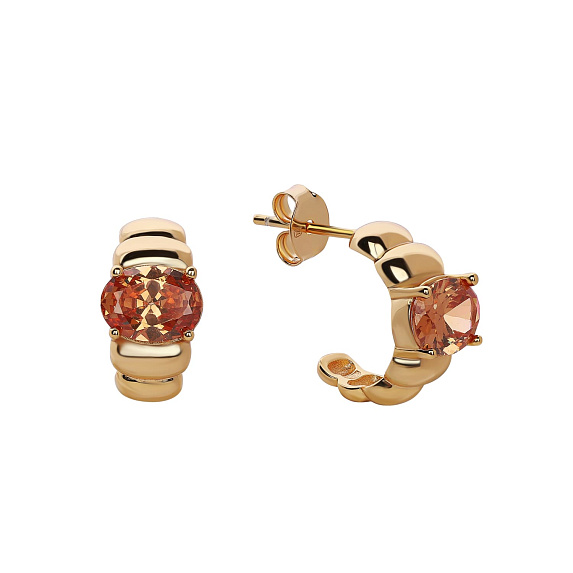 Серебряные дутые серьги с фианитом Miestilo