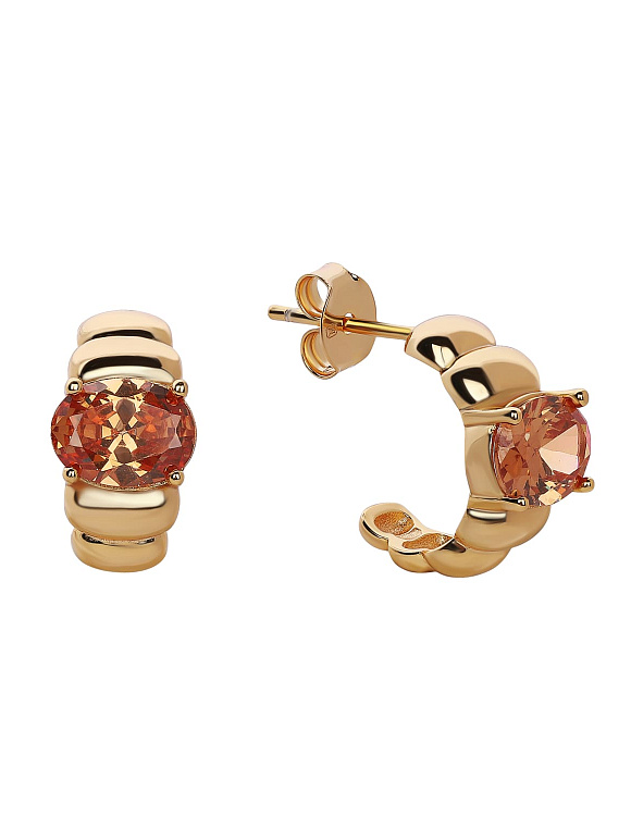 Серебряные дутые серьги с фианитом Miestilo  2