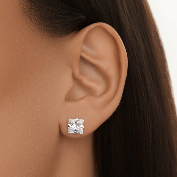 Серьги пусеты 8*8  Белыми фианитами Miestilo