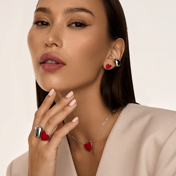 Кольцо серебро 925 сердечко ювелирное с эмалью Miestilo