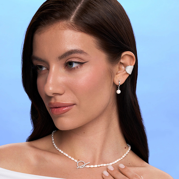 Серьги серебро 925 серебряные конго с жемчугом Miestilo