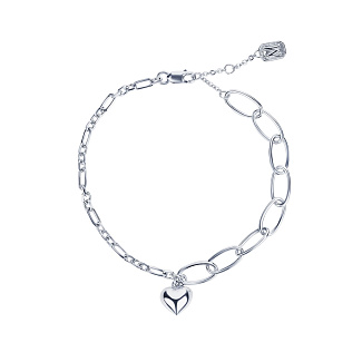 Акцентный серебряный браслет с дутым сердцем и 2 видами цепочки MIESTILO Miestilo