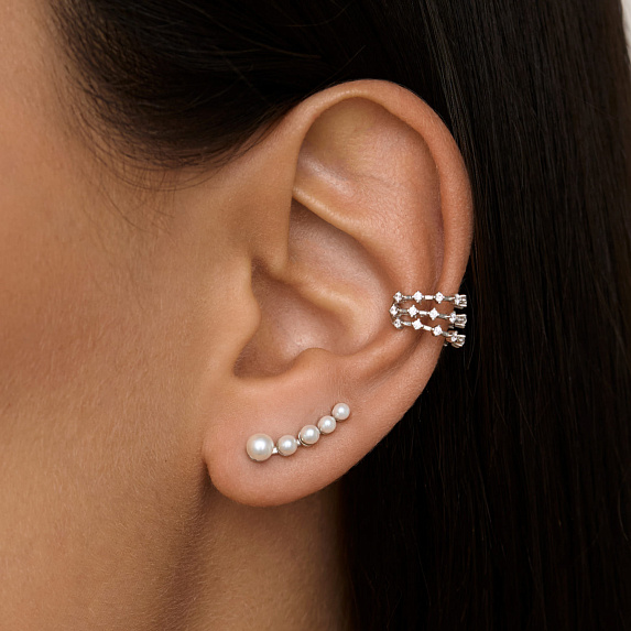 Серьги серебро 925 серебряные клаймберы с жемчугом Miestilo
