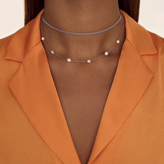 Серебряное колье с натуральным жемчугом Miestilo