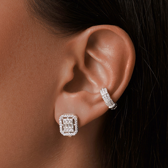 Серебряные серьги с фианитами и английским замком Miestilo