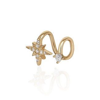 Серебряный кафф в покрытии желтое золото со звездой и фианитами MIESTILO Miestilo