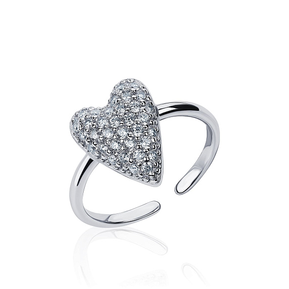 Регулируемое серебряное кольцо сердце с фианитами MIESTILO  Miestilo