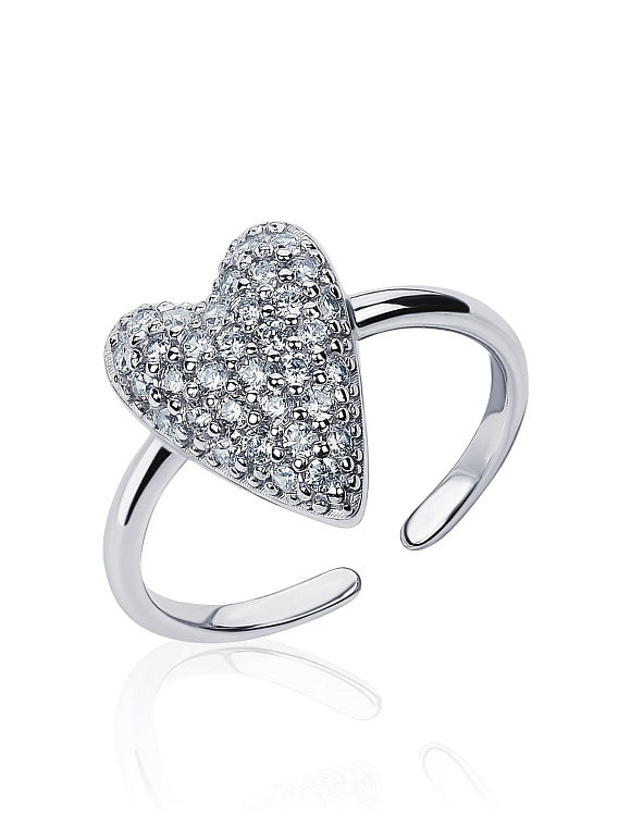 Регулируемое серебряное кольцо сердце с фианитами MIESTILO  Miestilo  2