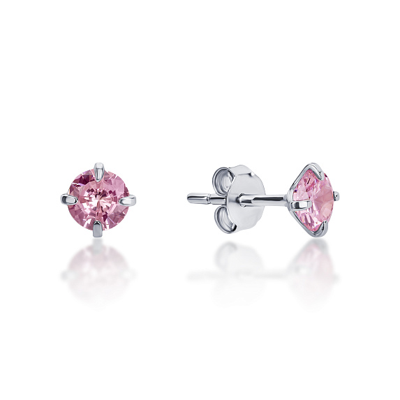 Серебряные пусеты с розовыми  фианитами  Miestilo