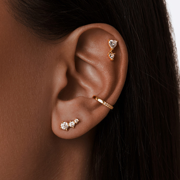 Серебряный пирсинг с фианитами в позолоте Miestilo