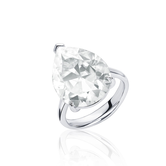 Коктейльное кольцо из серебра с фианитом Груша Miestilo