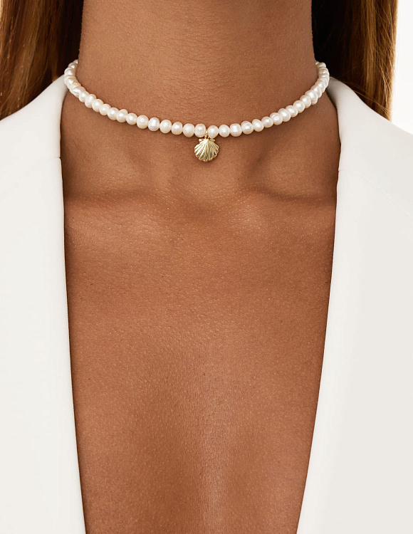 Колье на шею серебро 925 чокер с жемчугом Miestilo