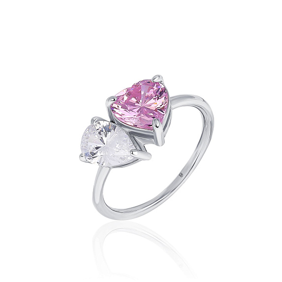Серебряное кольцо с фианитами в огранках сердце и груша Miestilo