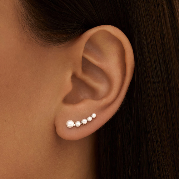 Серьги серебро 925 серебряные клаймберы с жемчугом Miestilo