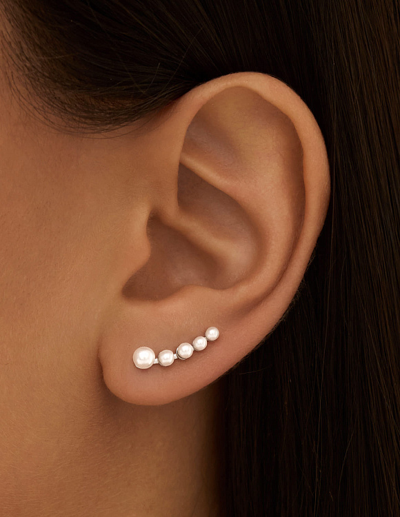 Серебряные серьги-клаймберы с жемчугом MIESTILO  Miestilo