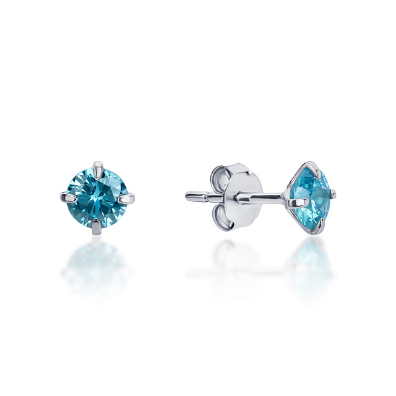 Серебряные пусеты с голубыми фианитами  Miestilo