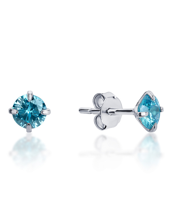 Серебряные пусеты с голубыми фианитами  Miestilo  2