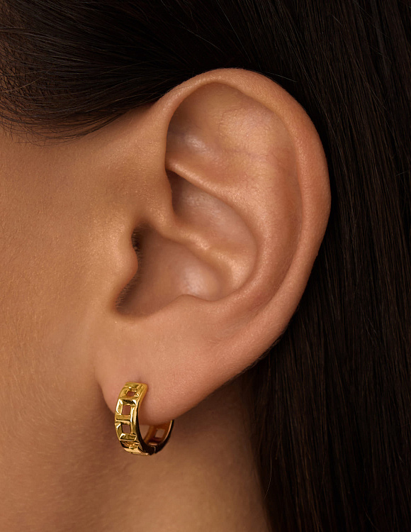 Рельефные серебряные серьги-кольца в позолоте MIESTILO  Miestilo