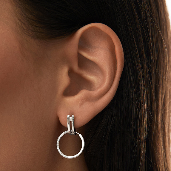 Серьги серебро 925, серьги кольца серебро, серьги с фианитами Miestilo