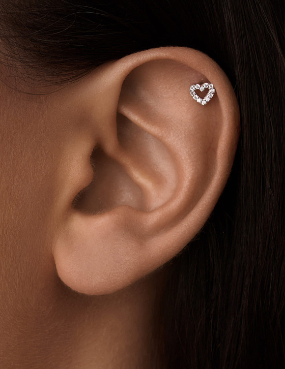Пирсинг в ухо хрящ серебро 925 сердце Miestilo
