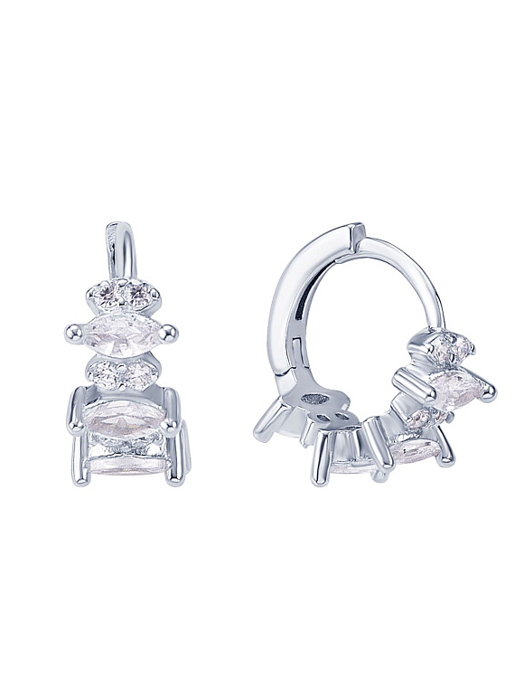 Серебряные серьги - кольца с фианитами Miestilo  2