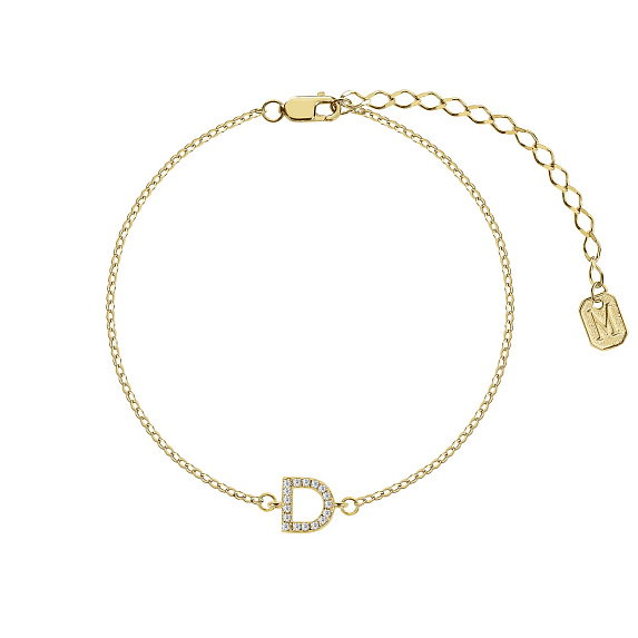 Браслет серебро 925 серебряный с буквой D ювелирный в позолоте Miestilo