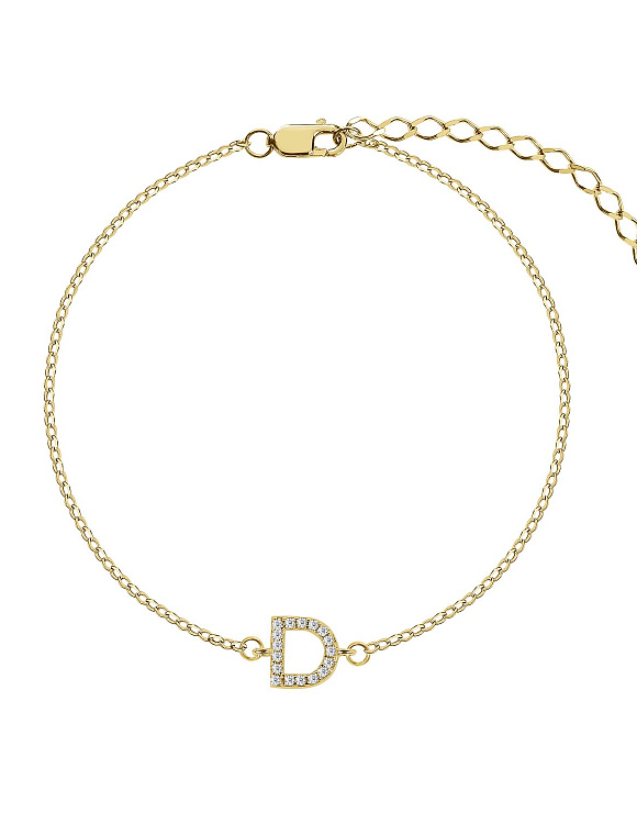 Браслет серебро 925 серебряный с буквой D ювелирный в позолоте Miestilo  2