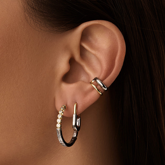 Серебряные серьги кольца биколор с фианитами Miestilo