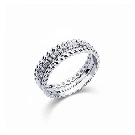 Серебряное тройное кольцо с фианитами Miestilo