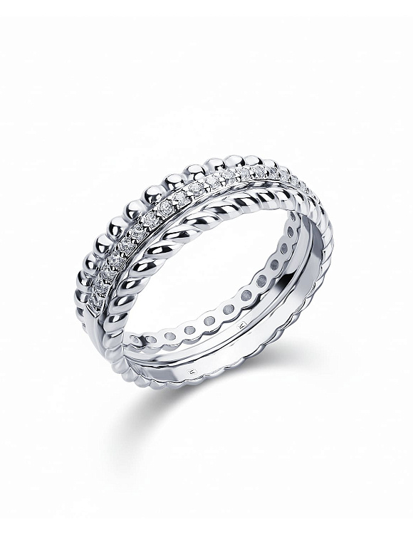 Серебряное тройное кольцо с фианитами Miestilo  2