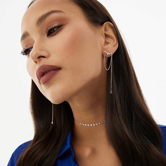 Серьги серебро 925 серебряные гвоздики с цепочкой Miestilo