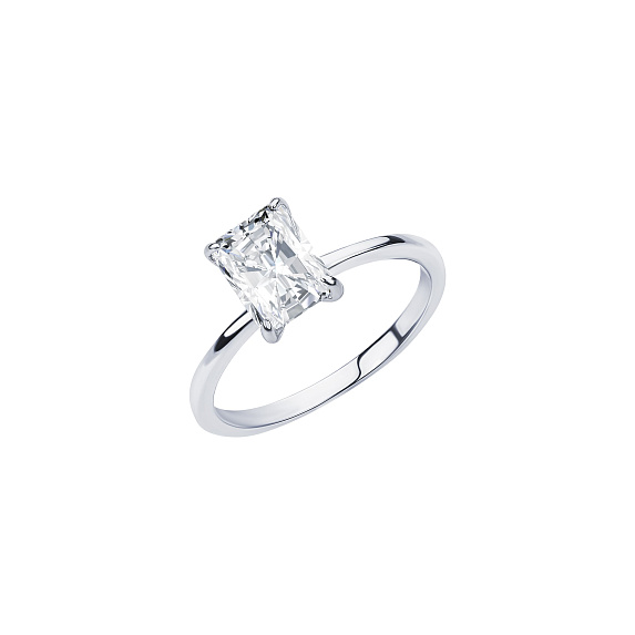 Серебряное кольцо с фианитом в огранке изумруд 6*8 мм Miestilo