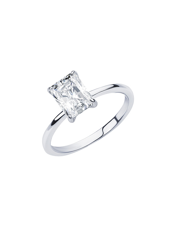 Серебряное кольцо с фианитом в огранке изумруд 6*8 мм Miestilo  2