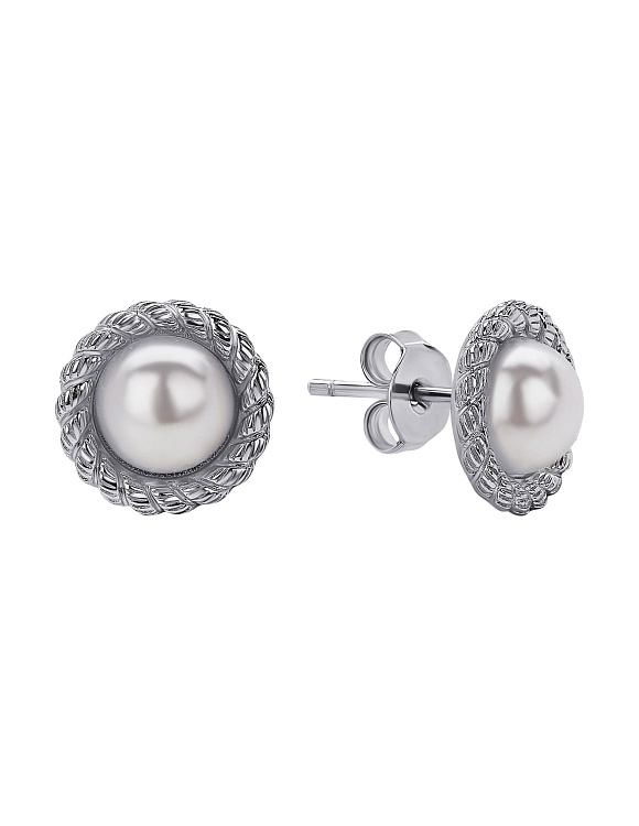 Серьги серебро 925 гвоздики серебряные жемчуг Miestilo  2