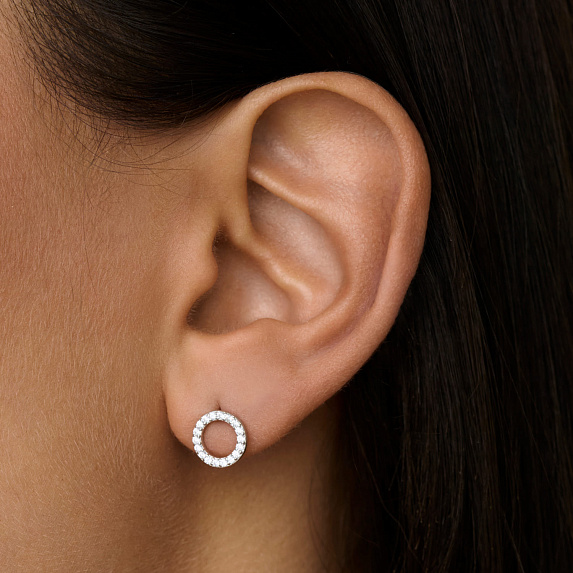 Серьги гвоздики серебро 925 женские круглые с фианитами Miestilo