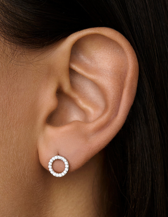 Серьги гвоздики серебро 925 женские круглые с фианитами Miestilo