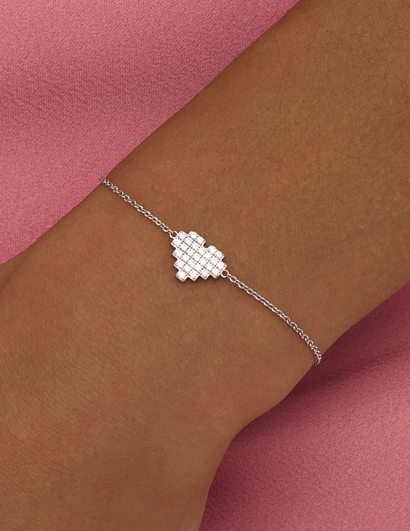 Браслет серебро 925 женский на руку тонкий с сердечком Miestilo