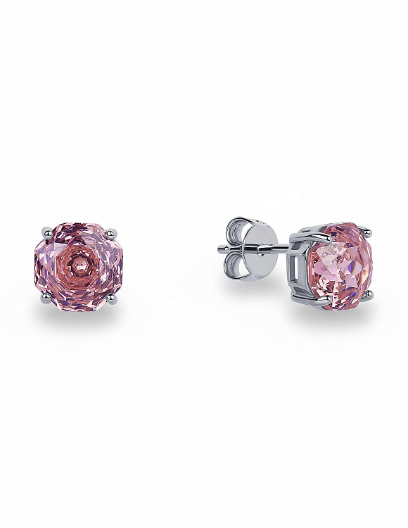Серебряные серьги гвоздики с фианитом в огранке роза Miestilo  2