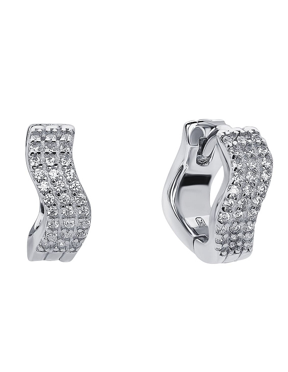 Серебряные серьги-кольца волна с фианитами Miestilo  2