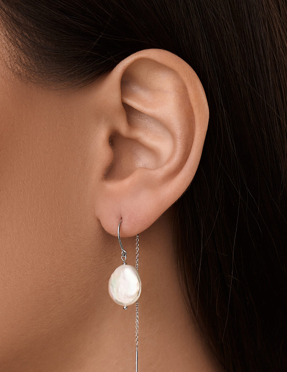 Серебряные серьги протяжки с натуральным жемчугом Miestilo