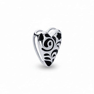 Серебряная подвеска в виде сердечка с черным узором РУССКИЙ КОД Miestilo